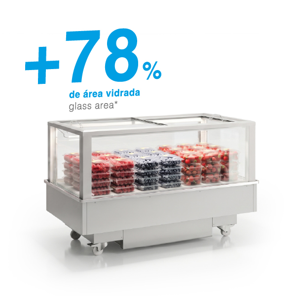 Ampla área vidrada da ilha FUTURO 2 Visualização em detalhe do vidro triplo panorâmico e iluminação LED da ilha FUTURO 2