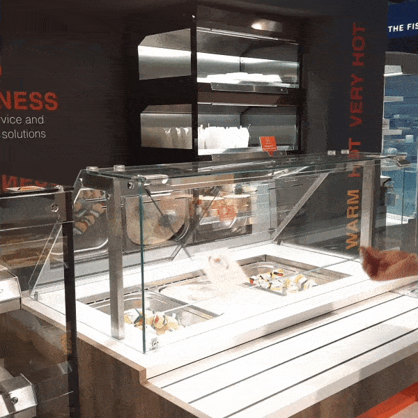 Opci&oacute;n de cristal frontal convertible entre atenci&oacute;n al cliente y autoservicio