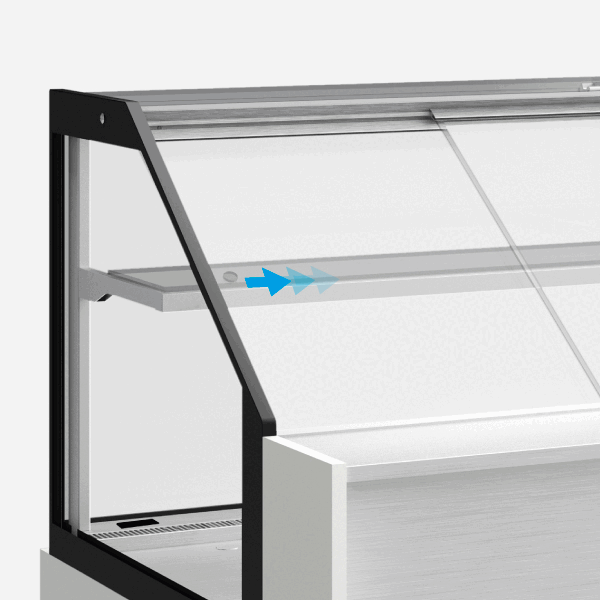 Vitrinas com acr&iacute;licos deslizantes ou com cortina.