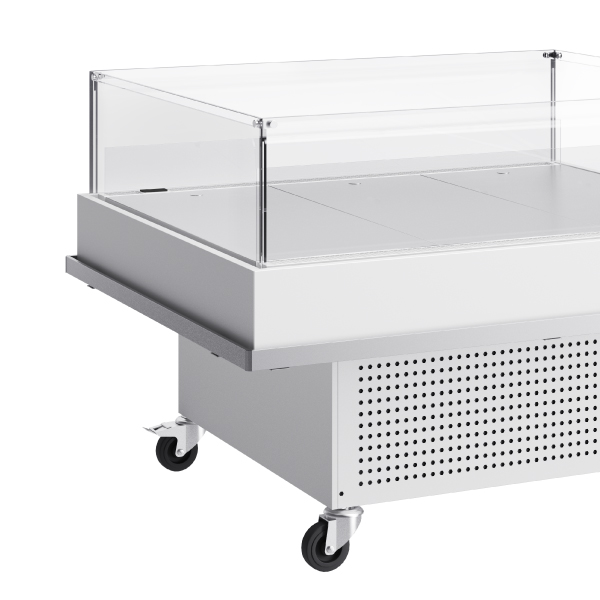 Expositor refrigerado panor&acirc;mico 360 plug-in FUTURO EXPO para bacalhau embalado da JORD&Atilde;O.